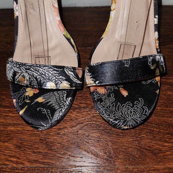 Olivia Ferguson Monica Black Floral Embroidered Satin Ankle Strap Open Toe , 10 - Picture 6 of 10